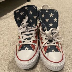 Chuck Taylor All Star studded red, white, and blue high tops